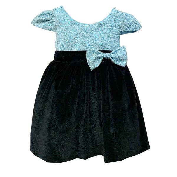 Petite Adele Baby Girls Turquoise Jacquard Velvet Julia Flower Girl Dress 6-24M - SophiasStyle.com